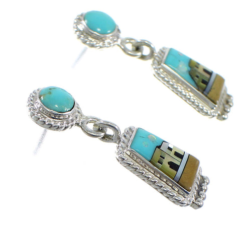 Multicolor Inlay Sterling Silver Native American Village Design Earrings YX53588